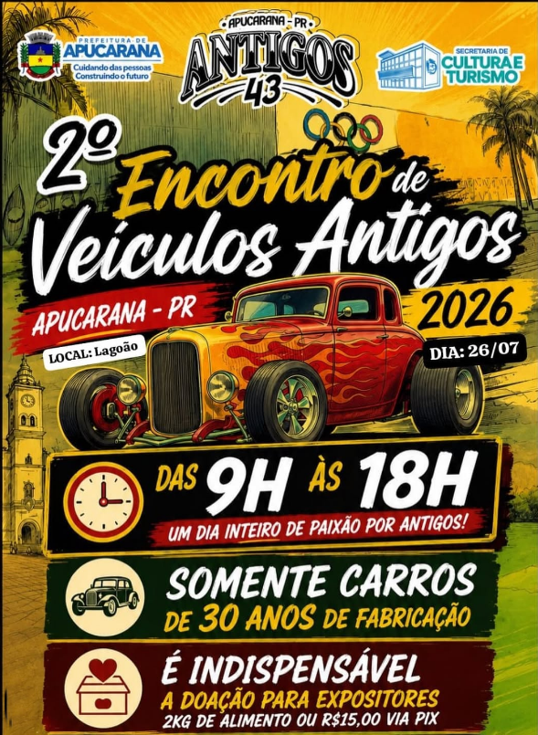 Apucarana recebe 2º Encontro de Veículos Antigos neste domingo no Lagoão