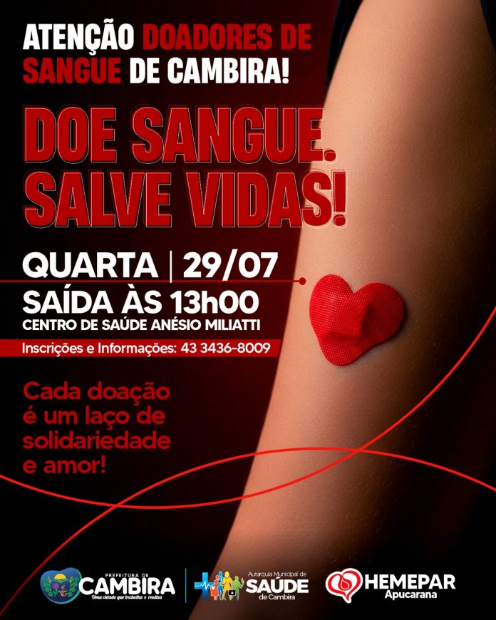 Cambira mobiliza comunidade para ação de doação de sangue no Hemepar