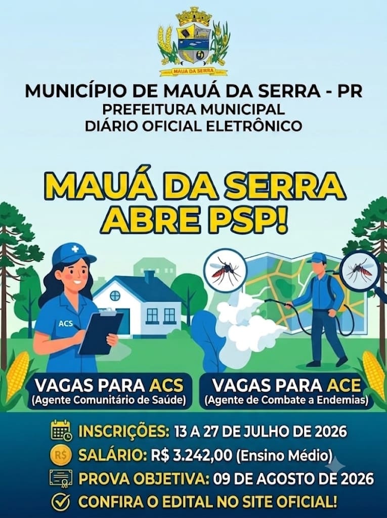 Mauá da Serra abre seleção pública com vagas em Saúde; confira edital