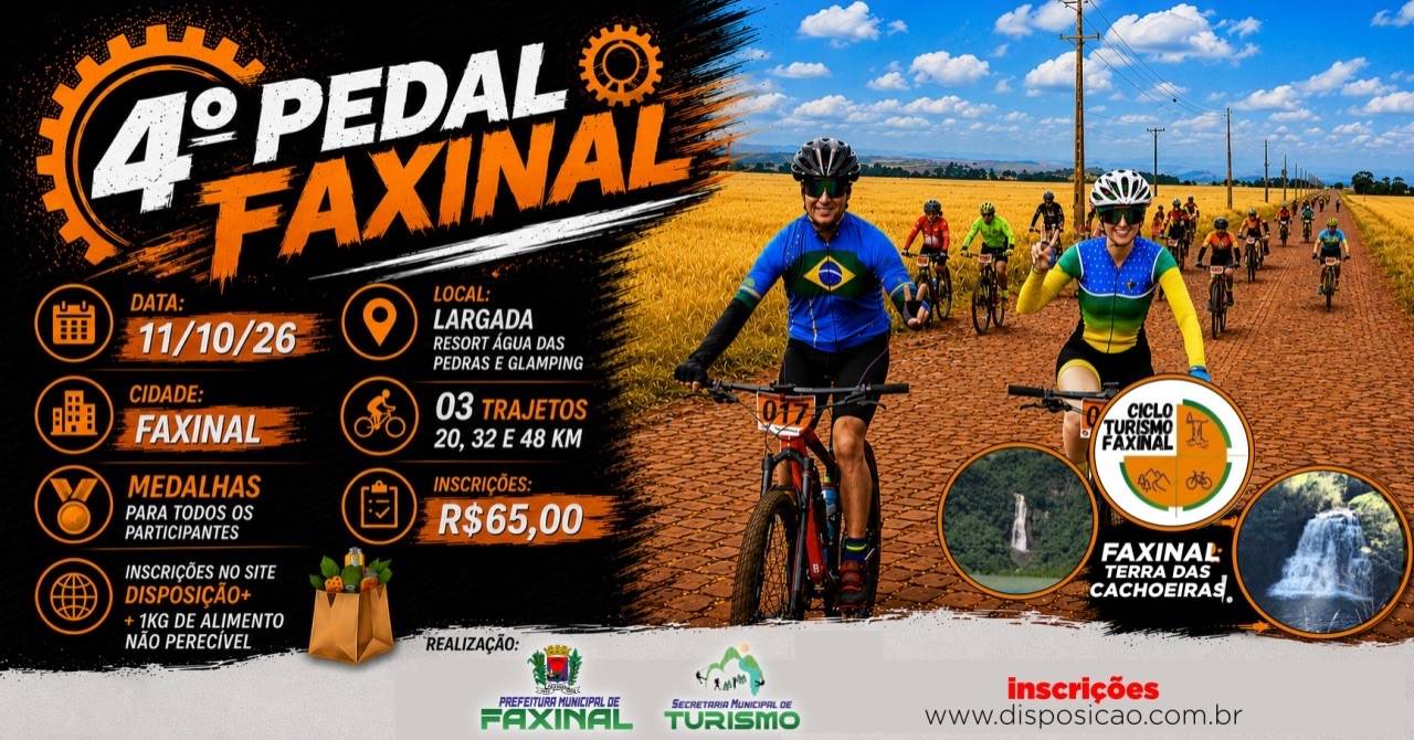 4º Pedal de Faxinal abre inscrições; evento ocorre em outubro com três opções de trajeto