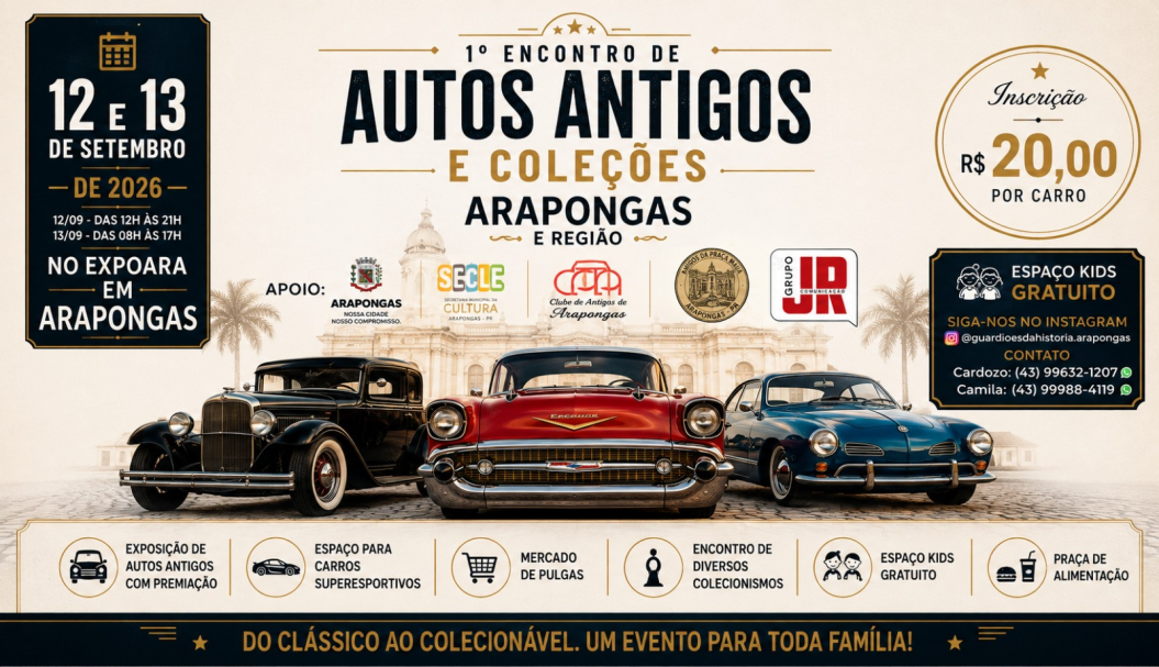 Arapongas realiza primeiro encontro de autos antigos em setembro