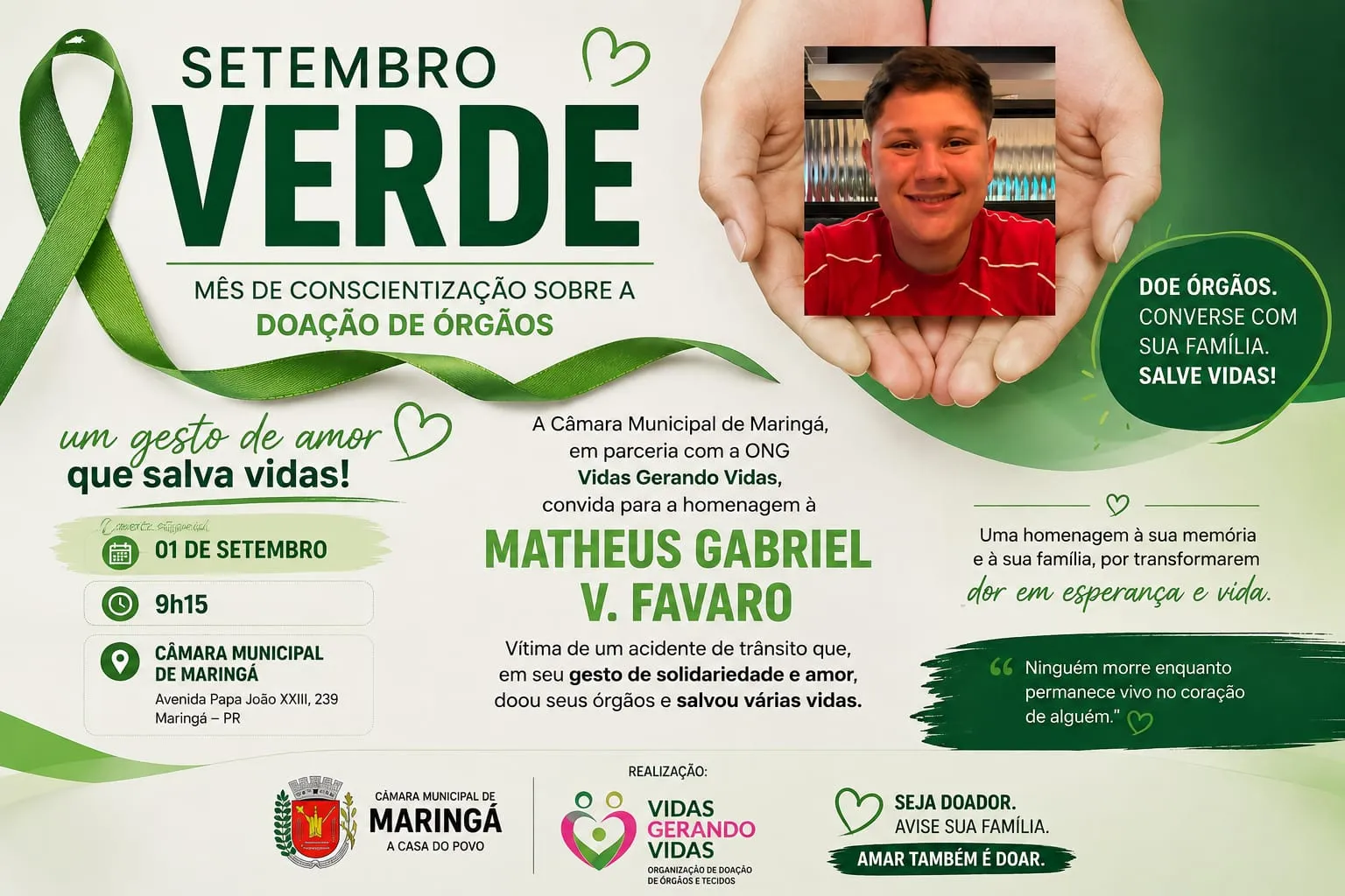Câmara de Maringá homenageia doador de órgãos em ação de conscientização