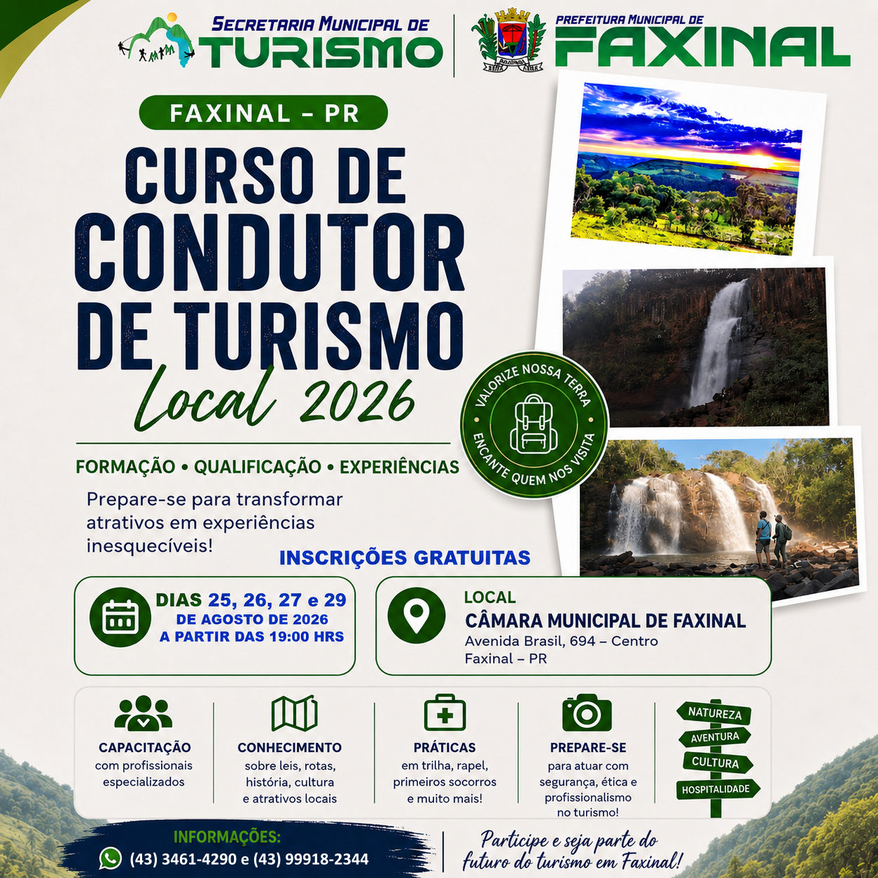 Faxinal oferece qualificação gratuita para condutores de turismo em agosto