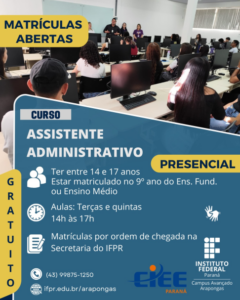 IFPR Arapongas oferece curso gratuito de Assistente Administrativo a partir de agosto