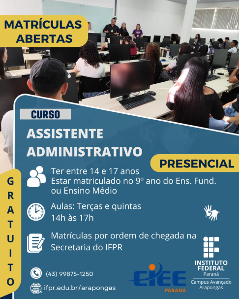 IFPR Arapongas oferece curso gratuito de Assistente Administrativo a partir de agosto