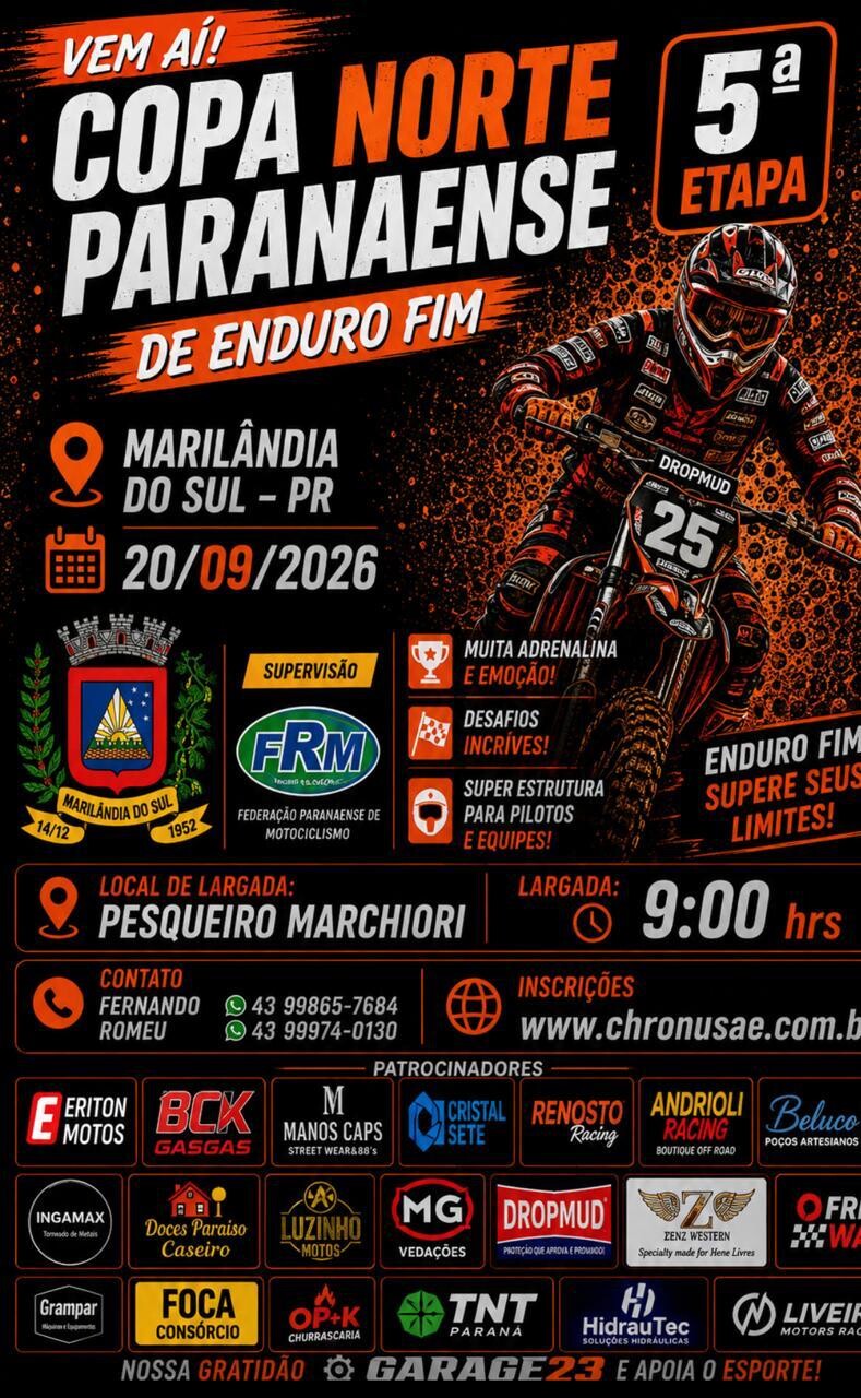 5ª Etapa da Copa Norte Paranaense de Enduro FIM acontece em Marilândia do Sul