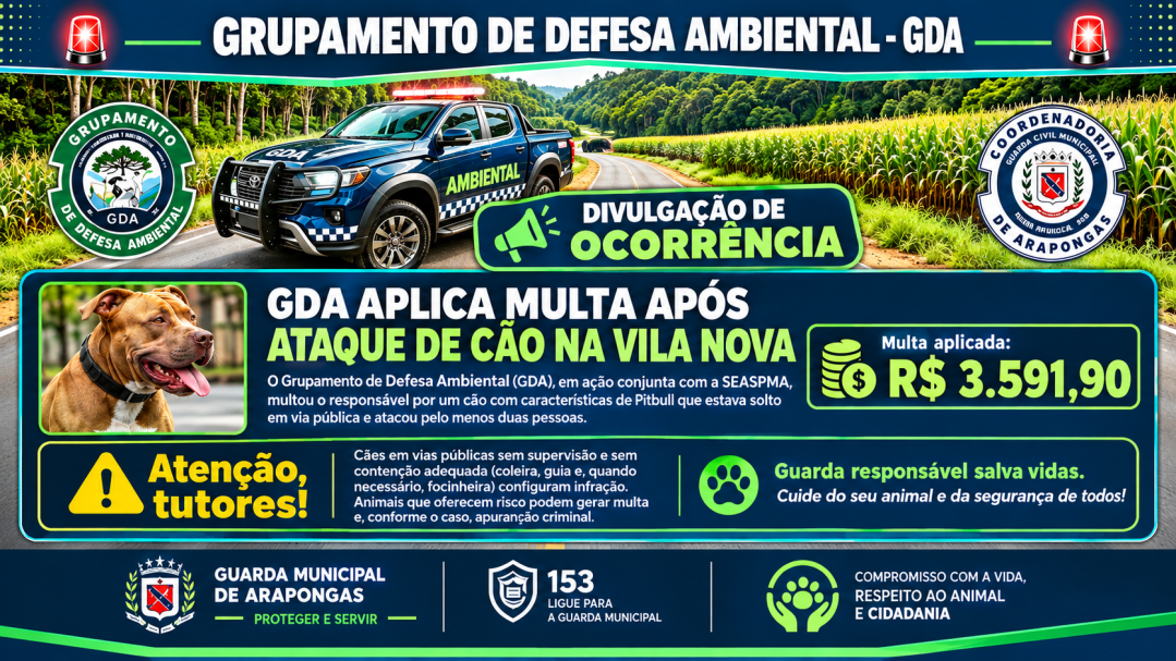 Arapongas multa dono de cão em R$ 3,5 mil após agressão na Vila Nova