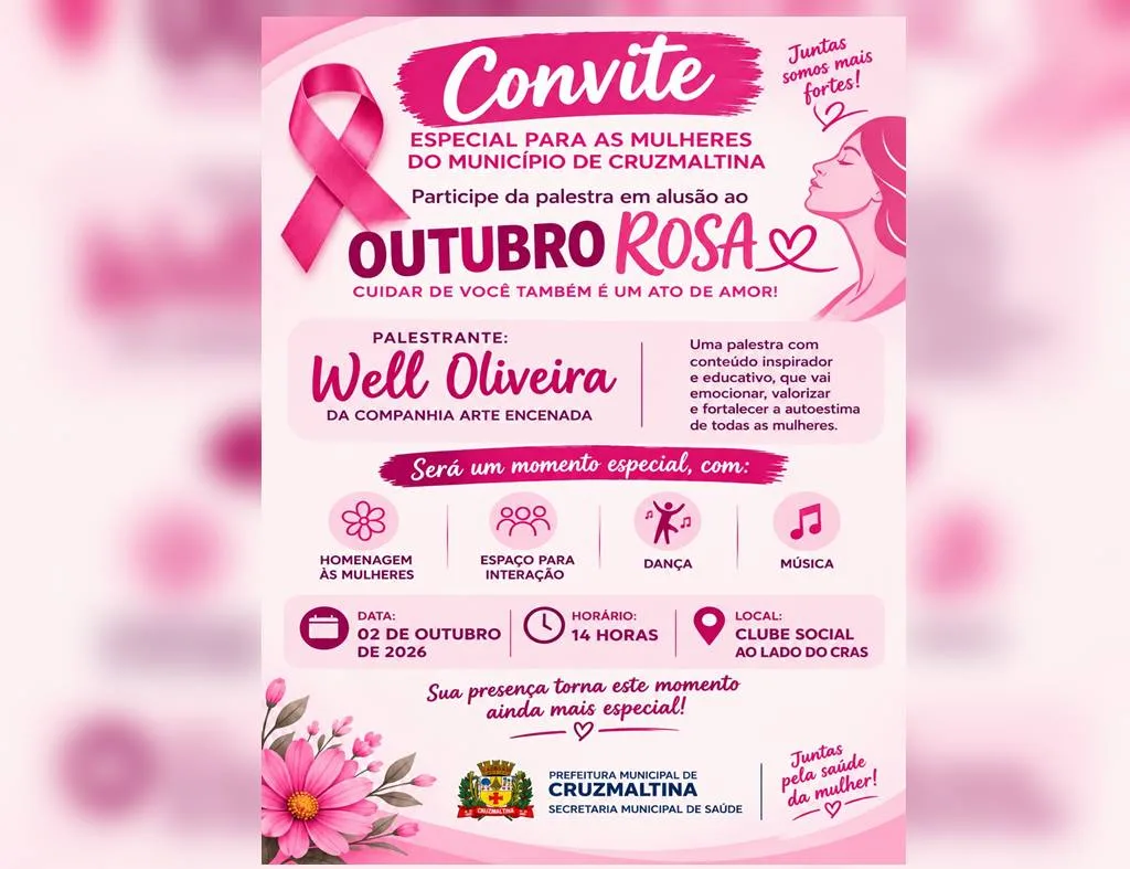 Cruzmaltina promove programação especial para Outubro Rosa no dia 2 de outubro
