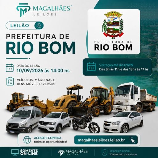 Rio Bom realiza leilão de bens móveis da administração municipal