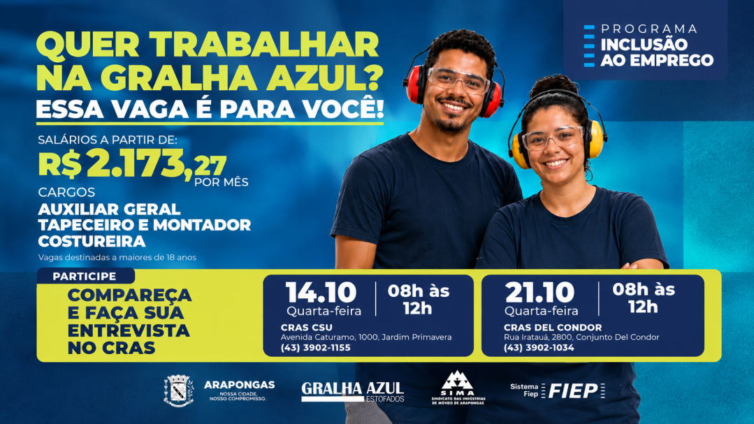 Arapongas abre vagas de trabalho para população vulnerável