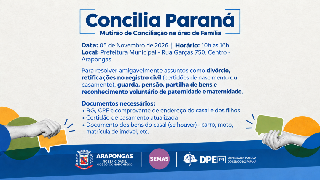 Arapongas oferece atendimento gratuito em mutirão de conciliação familiar