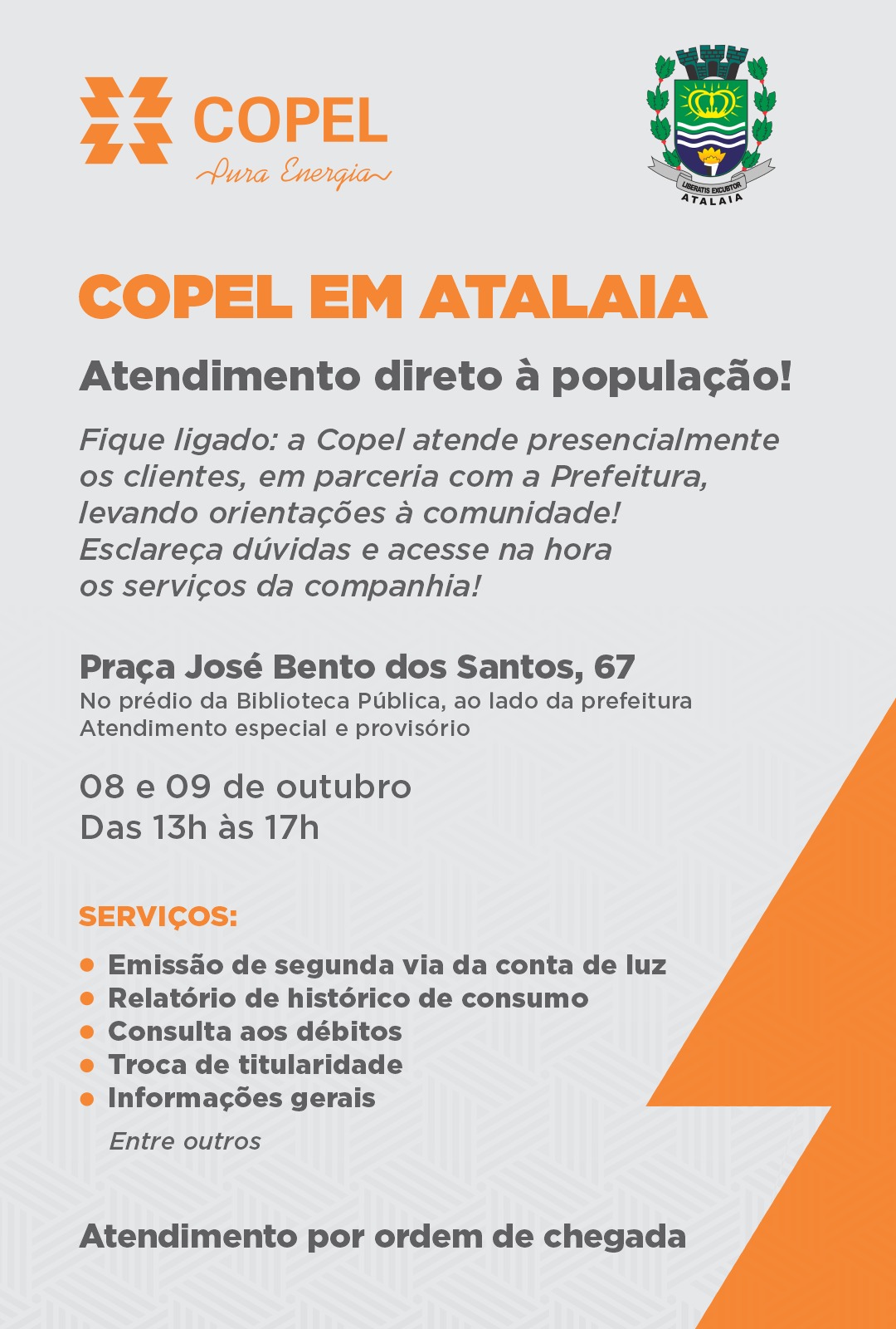 Copel oferece atendimento presencial em Atalaia até sexta-feira