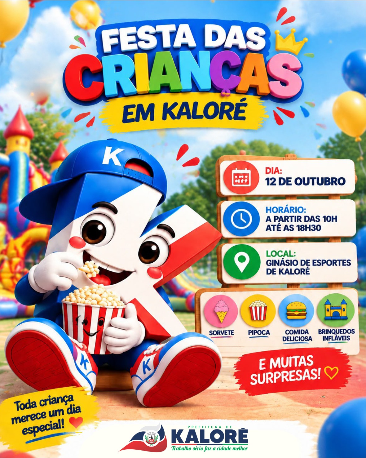 Kaloré agenda celebração infantil com diversões gratuitas para 12 de outubro