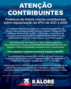 Kaloré convida contribuintes a regularizarem IPTU atrasado de 2021 a 2025