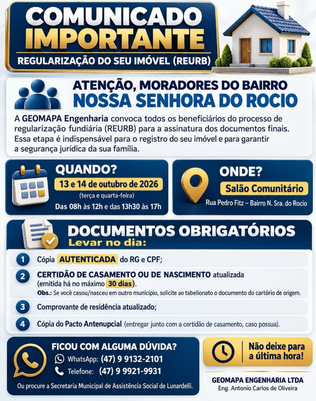 Lunardelli agenda assinatura de documentos da regularização fundiária no bairro Nossa Senhora do Rocio